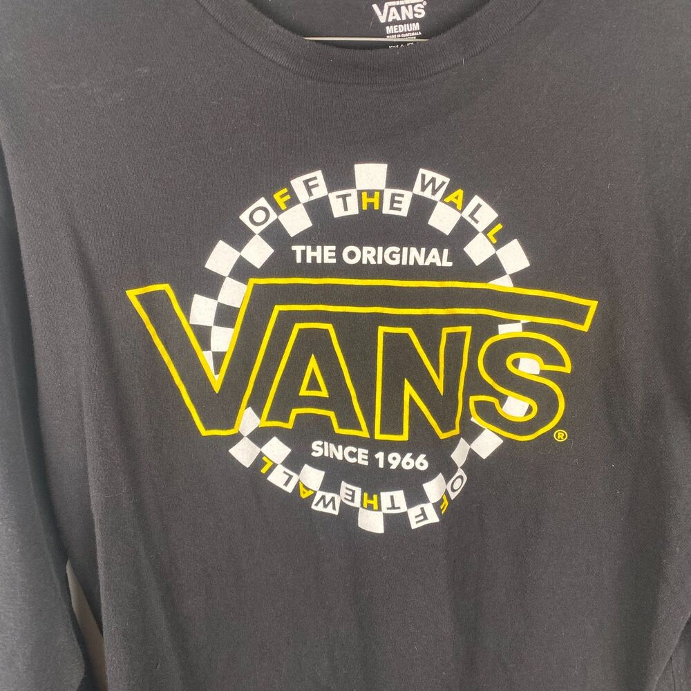 Vans Off the Wall Black and Checkered Long Sleeve T-shirt Men's Medium Skater - Picture 4 of 5